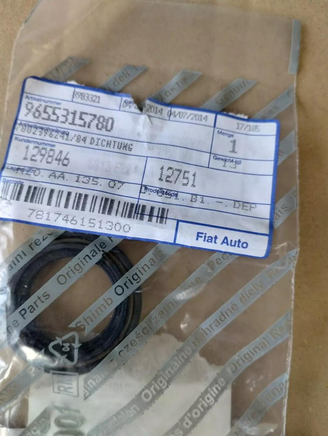 Genuine FIAT, SEALS FOR ROTATING SHAFT No: 9655315780