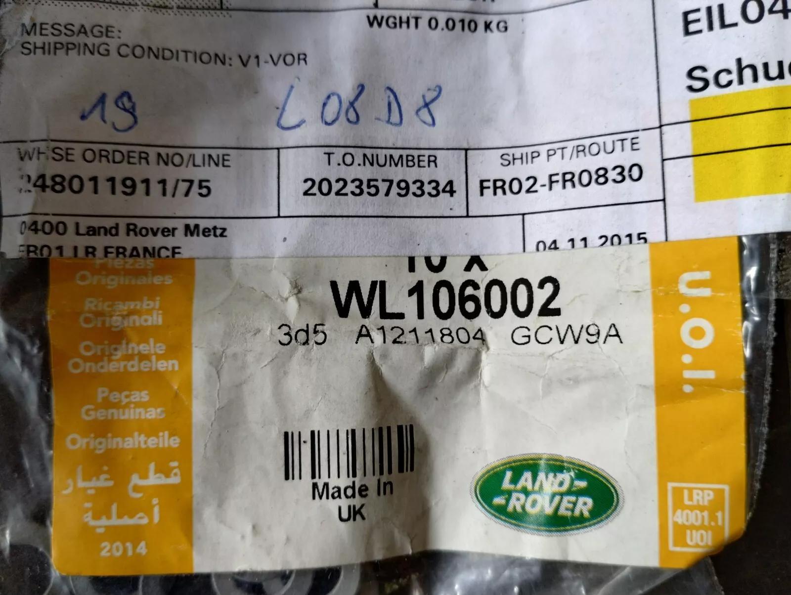 Genuine Jaguar, Land Rover, washer. 10 Pcs Nr: WL106002