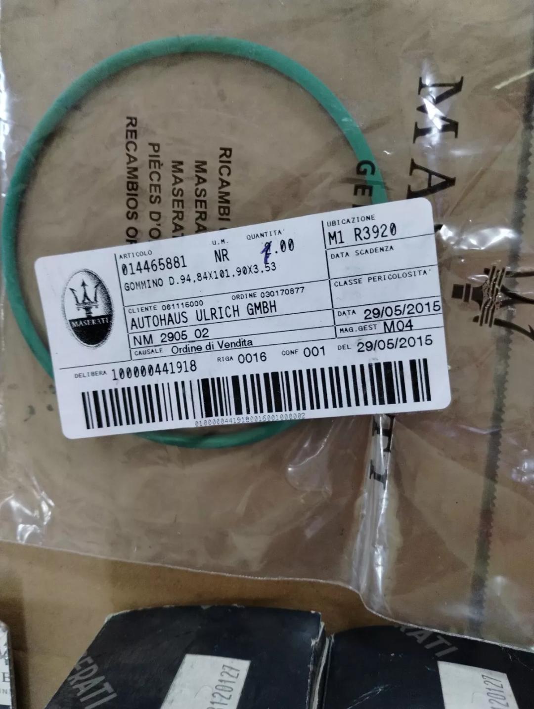 Genuine Maserati Rubber Gasket. Nr: 14465881